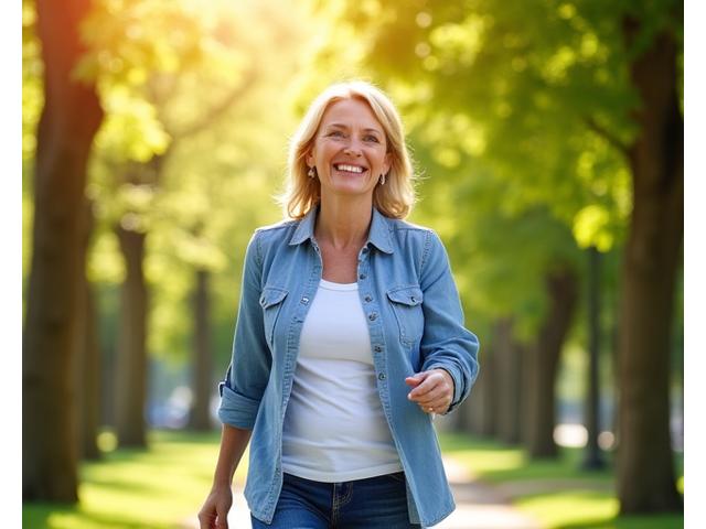 Anna po transformacji: pełna energii, w tle spacer po parku
